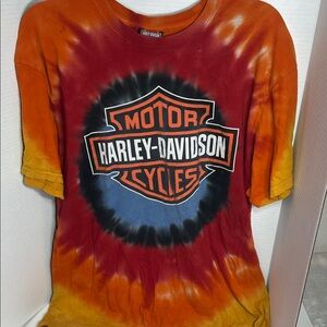 Vintage Harley-Davidson Mens Tie-Dye Tee - Red, Orange, Yellow.